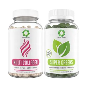 Capsule di collagene + Gummies Super verdi fascio Multi collagene biotina probiotica Super verdi Gummies