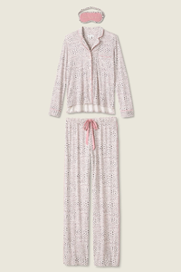 Ensemble <span class=keywords><strong>pyjama</strong></span> personnalisé en modal pour femmes vêtements de détente col en V imprimé léopard chemise à manches longues pantalons longs pyjamas vente en gros - Product Image 6