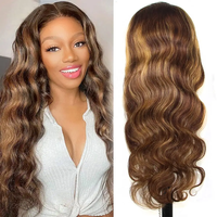 Vente en gros de perruques Lace Front Full couleur P4-27 Piano Highlight 13x4 perruques de cheveux humains 180% de densité 100% de cheveux vierges lisses Body Wave