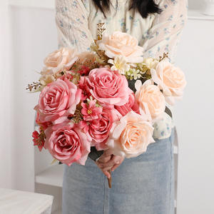 Ramo de Rosas Artificiales, Flores de Seda y Plástico de Alta Simulación, Decoración para Bodas y Hogar, Rojo, Rosa, Blanco, Blanco Hueso - Product Image 2