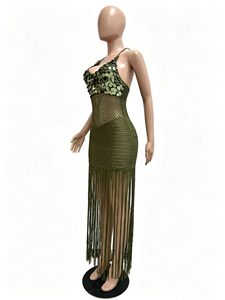 2026 Fashion Summer Knitted Hand-knitted Sheer <strong>Sequin</strong> Fringed Strap Beach Dress with Irregular <strong>Skirt</strong> - Product Image 4