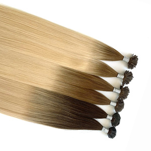 Venta al por mayor hueso recto cutícula alineada sin enredos doble dibujado europeo Remy queratina Rubio ITip extensiones de cabello - Product Image 2
