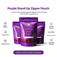 Sachet Doypack Qualité Alimentaire avec Fermeture Éclair, Impression Personnalisée, Emballage Violet pour Poudre Végétale et Complément Alimentaire