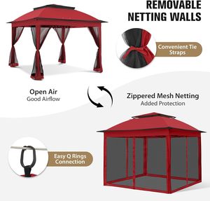 Gazebo Metálico para Jardín, Carpa de Fiesta con Cortina de Red, Gazebo de Dos Niveles con Techo Blando Premium, Cenadores, Pérgolas - Product Image 6