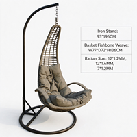 Fauteuil suspendu en rotin PE, design moderne, en forme d'œuf ou de goutte d'eau, avec structure en os de poisson, siège individuel avec coussin, pour intérieur et terrasse