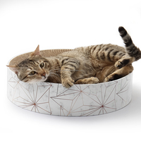 Nouveaux produits interactifs pour animaux de compagnie : griffoir en carton ondulé en forme de chat et lit/coussin rond pour jouer et griffer