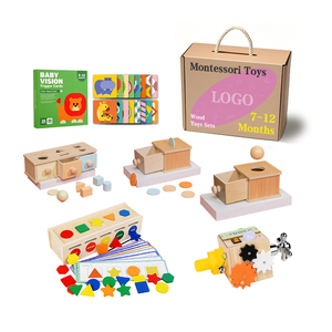 Juego de Cajas Montessori de 7 a 12 Meses, Clasificador Sensorial, Tarjetas de Aprendizaje Cognitivo, Cubo de Actividades de Madera, Juguetes Educativos para Niños y Niñas - Product Image 1