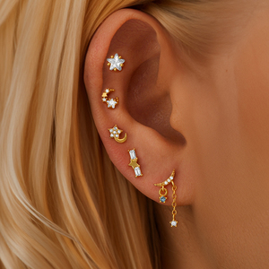 CANNER Juego de 3-5 Piezas de Aretes de Plata de Ley S925 con Flores, Estrellas, Luna, Circonita, Ópalo Geométrico, Piedra en Forma de Corazón Rosa para Mujer - Product Image 5
