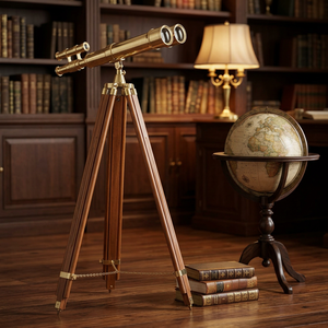 Telescopio de Latón Vintage de Alta Calidad con Trípode de Madera, Accesorio Decorativo para el Hogar, Oficina o Escritorio - Product Image 4