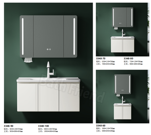 Lujoso Lavabo de Cerámica Moderno de Tamaño Pequeño a Precio Económico, Mueble de <span class=keywords><strong>Baño</strong></span> con Espejo LED, Gabinete de PVC Montado en la Pared, Ecológico - Product Image 5