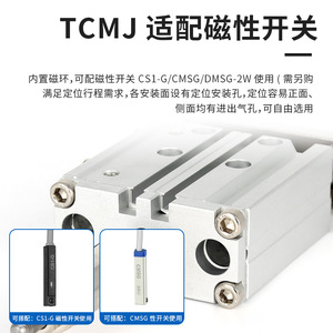 กระบอกสูบปรับระยะชักได้ Tcmj แบบสามแกนสามก้าน ระบบลมแรงดันสูง พร้อมแกนนำทาง ขนาด 16 20 25 32 40 S - Product Image 3