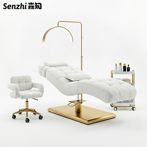 <span class=keywords><strong>Lit</strong></span> de luxe pour extensions de cils, <span class=keywords><strong>lit</strong></span> incurvé pour cils, <span class=keywords><strong>lit</strong></span> de beauté en acier inoxydable doré, mobilier de salon de beauté, table de massage en fourrure de mouton blanche - Product Image 1
