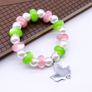 Designer perla e <span class=keywords><strong>rosa</strong></span> verde con perline 1908 greco alfa Soror gioielli in <span class=keywords><strong>acciaio</strong></span> inox edera Charm rendendo confraternita braccialetto elastico - Product Image 5