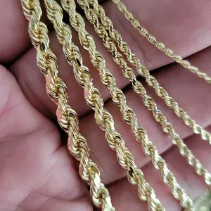 wholesale hip hop gold hollow rope chain rope chain au750 18k solid gold wholesale 18k gold necklace diamond cut rope chain