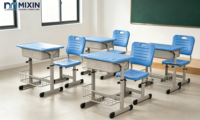 Chaise de bureau moderne bleue pour salle de classe, réglable en hauteur, en plastique, pour une seule personne, tables d'étudiant pour utilisation en classe