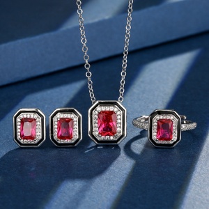 Toderi Brand 6*8-5*7mm Red Zircon Square Minimalist <b>Set</b> Eco-friendly Copper Vintage Jewelry <b>Sets</b> Hypoallergenic 14K Gold Plated - Product Image 3