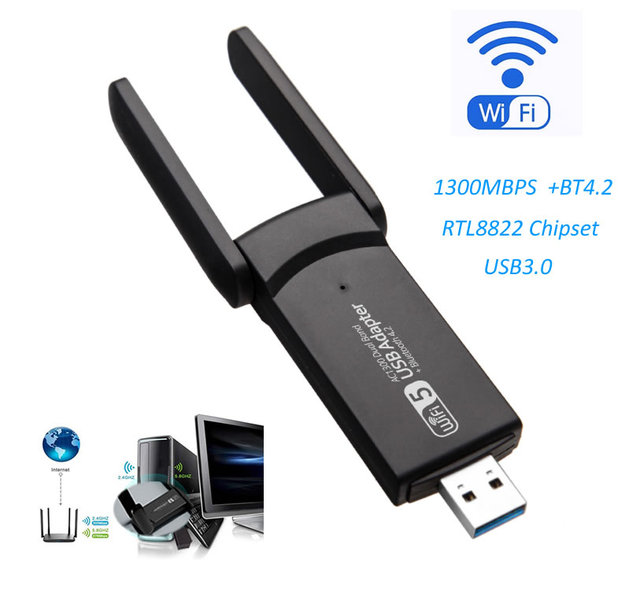 Realtek RTL8822 Wireless External USB WiFi Adapter with 1300Mbps & BT 4.2 Combo for Laptop-Windows 7/8/10/11-Stock