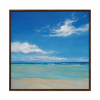 Toile murale artisanale en bois Paysage marin turquoise Ciel bleu Océan Paysage côtier serein Décoration murale pour hôtel, villa, salon
