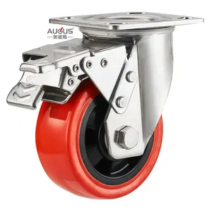 kundenspezifisch beliebige größe rote polyurethan-roller schwerlast 4 zoll bis 8 zoll rad 304 edelstahl-roller