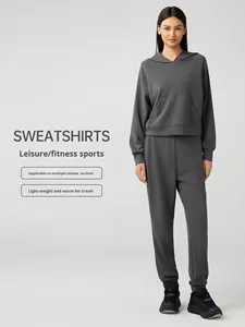 Pull à capuche doublé coupe-vent pour <span class=keywords><strong>femme</strong></span>, décontracté, ample, court, pour la course à pied, sport, manches longues, nouvelle collection automne-hiver, DAW165 - Product Image 5