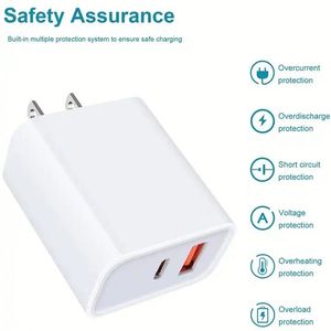 US/EU <b>Plug</b> Quick Charger A+<b>C</b> <b>USB</b> Dual Charging Port 20W Fast Charger QC3.0 <b>USB</b>-<b>C</b> Power Supply <b>Adapter</b> Charger Block - Product Image 3