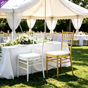 Chaise de mariage Chiavari/Tiffanie en métal blanc et or, prix usine, pour la vente de mobilier de mariage - Product Image 1