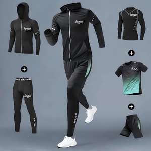 YY giacca estiva personalizzabile 5 pz tuta Fitness da uomo con cerniera Set sportivo da uomo asciugatura rapida traspirante pantaloncini da uomo - Product Image 3