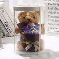 Vente en gros Boîte-cadeau ours en peluche et fleur de savon Coffret cadeau Saint Valentin Bouquet de roses artificielles avec ours en peluche Jouet pour enfants