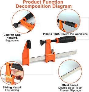 Bar <b>Clamps</b> for <b>Woodworking</b>,6 Inch F <b>Clamp</b> Set, Quick Release F <b>Clamps</b> With 300 Lbs Load, Quick Release, Lockable Grip and Pads W - Product Image 3