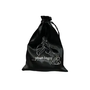 Bag factory produce satin bags hair extension with logo printing hair black satin bag for beauty packaging