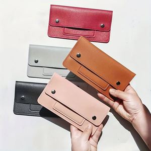 Personalized PU Leather Solid Color Unisex Bank Card Holder <b>Long</b> Coin Bill <b>Wallet</b> Snap Button ID Organizer Portable Handheld - Product Image 2