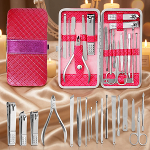 8pcs Luxurious 7 in 1 Girls Silver Carbon Steel Manicure Set in Black <b>pink</b> Gray case - Product Image 5