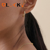 LUCKYJIU Fabricante de Joyería Personalizada, Pendientes de Aro Huggie de Acero Inoxidable con Baño de Oro de 18k, Hipoalergénicos e Impermeables, con Circonitas Blancas