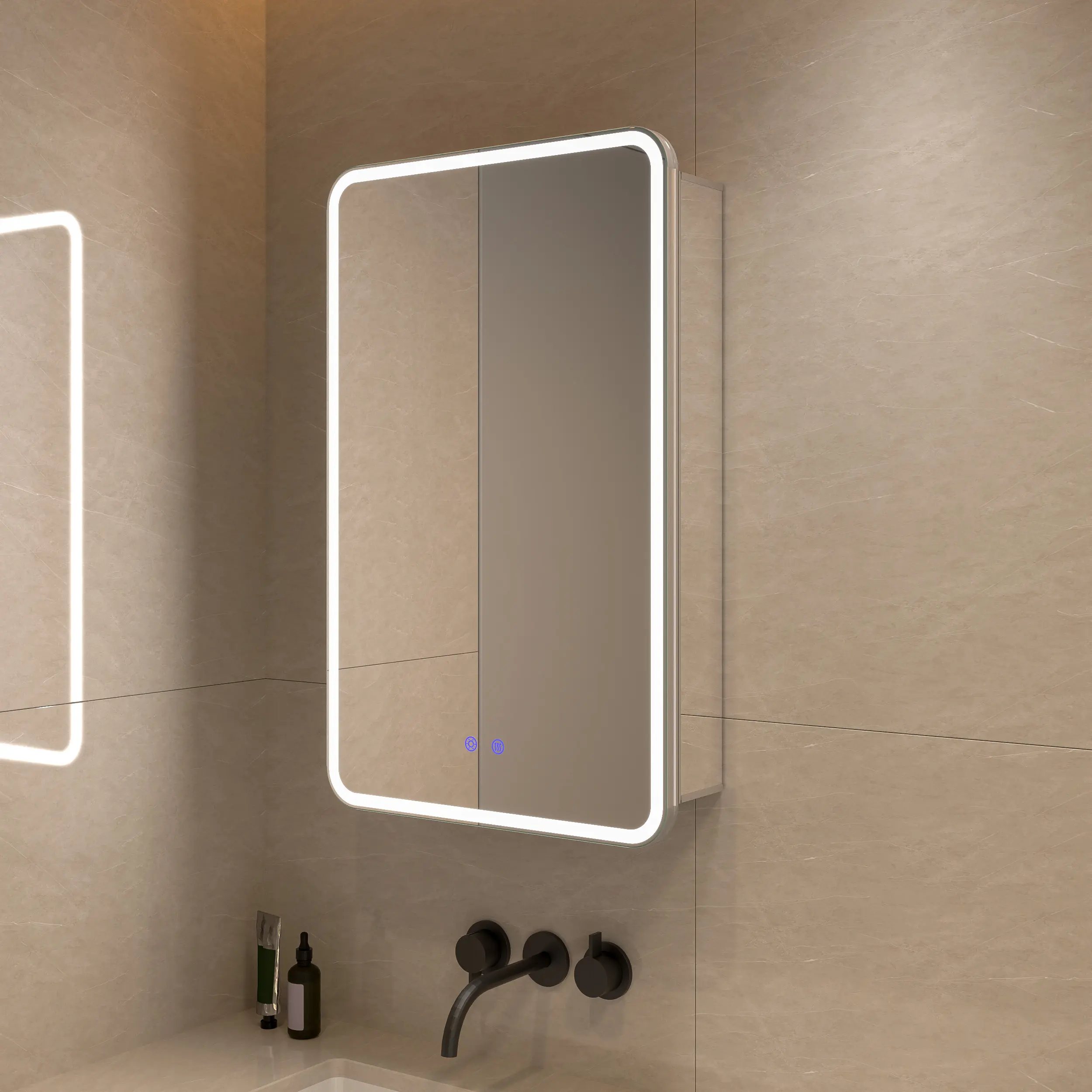 Groothandel Aluminium Frame Wandgemonteerde Medicijnopslag Wasruimte Toilet Badkamer Ijdelheid Kast Met Led Spiegel Modern