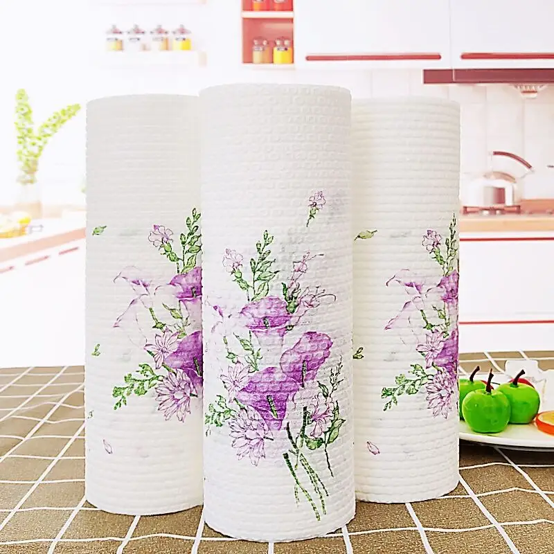 Promotion Dry Kitchen Spunlace disposable nonwoven cleaning cloth washcloth Roll with printed