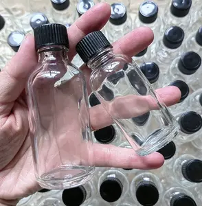 2盎司带液体盖子的小透明玻璃瓶，带瓶盖的小短罐子，用于药水的迷你玻璃果汁瓶，姜汁