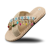 Chaussons faits à la main pour femmes en été, style bohème, style ethnique, talons inclinés, chaussures de plage à talons hauts