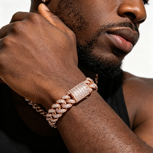 Luxury Rose Gold Diamond <b>Bracelet</b> Baguette Cut Chain Link Geometric Unisex Everyday Wear - Product Image 3