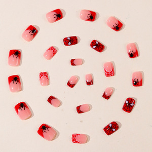 <span class=keywords><strong>Faux</strong></span> ongles réutilisables imprimés motif Spider-Man sur le côté, carrés de style français, motif toile d'araignée rouge, <span class=keywords><strong>pour</strong></span> Halloween - Product Image 3