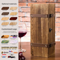 Boîte à vin en bois rustique vintage personnalisée écologique avec sangles en similicuir et fermoir de verrouillage, étui cadeau pour une bouteille, rangement ou...