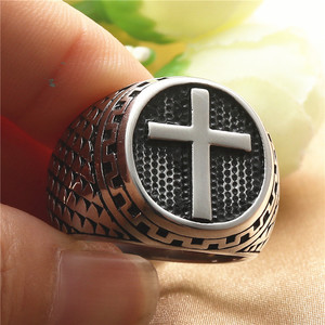 Men's <b>Titanium</b> Steel Cross <b>Ring</b> Retro Silver Punk Style Jewelry Gift - Product Image 4