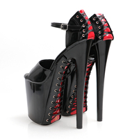 Nouvelles sandales noires à plateforme, à lacets, sexy, pour danseuses exotiques, chaussures de danse, pole dance, talons hauts de 20 cm, mode, boîte de nuit