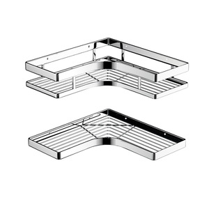 <b>Corner</b> Wall Mounted Storage Rack Chrome Finish 8mm Flat <b>Bar</b> Punch Free Bathroom Kitchen Shelf - Product Image 4