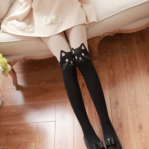 Cat Print Patchwork <b>Tights</b> Black Opaque <b>Thin</b> Women Youth Anime Style Lolita - Product Image 4