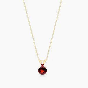 Classic 14K Yellow Gold Birthstone Garnet Pendant Necklace