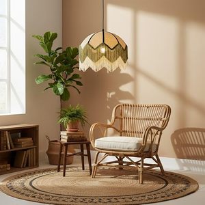 Lampada a Sospensione Vintage Francese con <span class=keywords><strong>Paralume</strong></span> in Lino <span class=keywords><strong>Verde</strong></span> e Nappe, Illuminazione LED per Camera da Letto, Sala da Tè, Soggiorno e Sala da Pranzo - Product Image 3