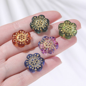 Transparent Glass Flower <b>Beads</b> With Gold Detail For Bracelet Making Crystal Lampwork Jewelry Accessories Wholesale - Product Image 2