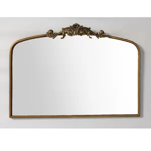 Vintage Antique Wood Arch Frame Gorgeous Gold Metal Wall Mirror for home living room