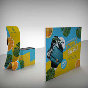 Présentoir mural haut de gamme en tissu pour stand d'exposition, avec étagères en aluminium et fond lumineux publicitaire - Product Image 1