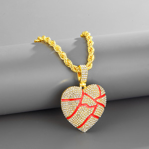 DUYIZHAO colgante de Corazón <span class=keywords><strong>Roto</strong></span> chapado en oro de Hip Hop con cadena de cuerda para hombres y mujeres - Product Image 1